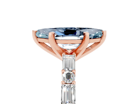 Rose gold Marquise Cut Aquamarine Solitaire with Side Baguettes and Channel Set Band_5