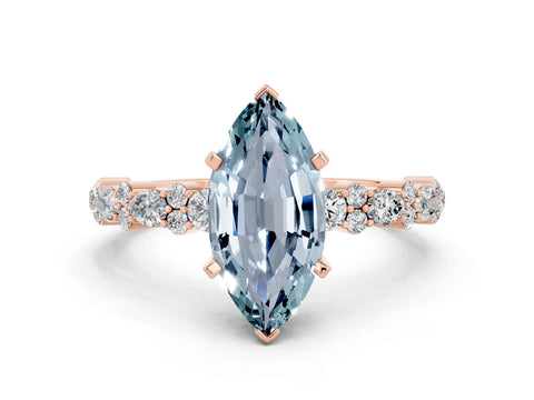 Rose gold Marquise Cut Aquamarine Solitaire with Side Stones, Pave Band, Four-Prong Setting_36