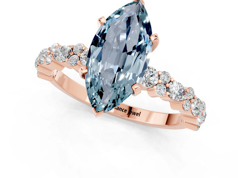 Rose gold Marquise Cut Aquamarine Solitaire with Side Stones, Pave Band, Four-Prong Setting_37