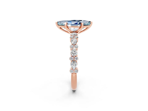 Rose gold Marquise Cut Aquamarine Solitaire with Side Stones, Pave Band, Four-Prong Setting_38