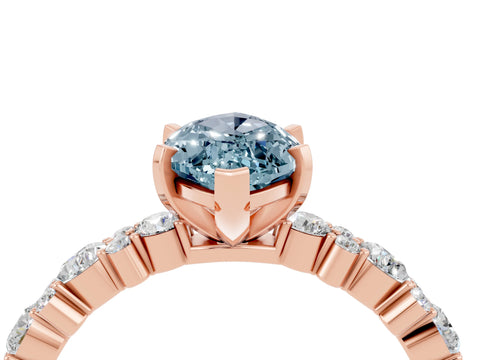 Rose gold Marquise Cut Aquamarine Solitaire with Side Stones, Pave Band, Four-Prong Setting_40