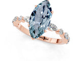 Rose gold Marquise Cut Aquamarine Solitaire with Side Stones on a Pavé Band and Four-Prong Setting_1