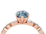 Rose gold Marquise Cut Aquamarine Solitaire with Side Stones on a Pavé Band and Four-Prong Setting_4