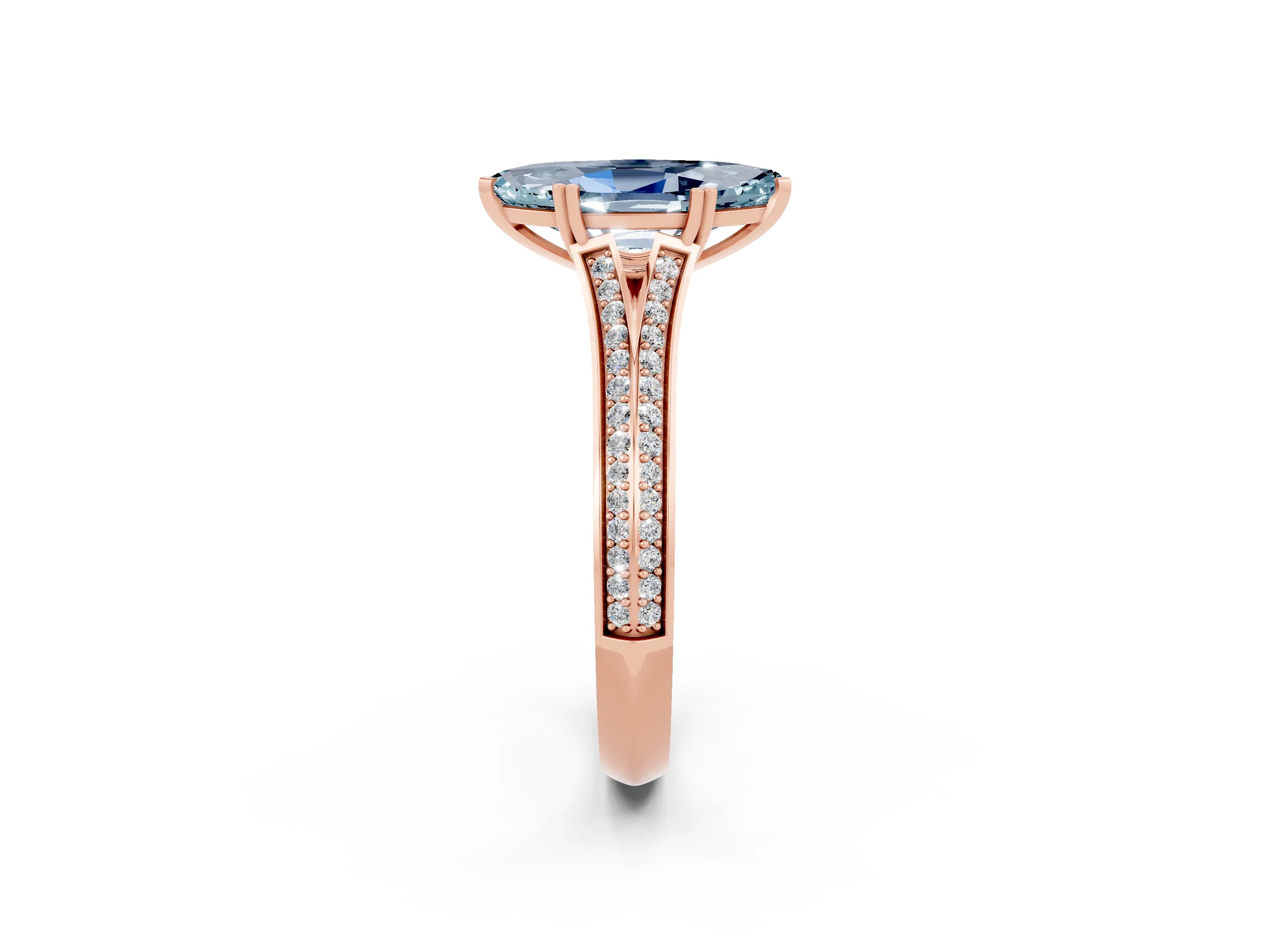 Rose gold Marquise Cut Aquamarine Split Shank Engagement Ring with Pavé Band_2