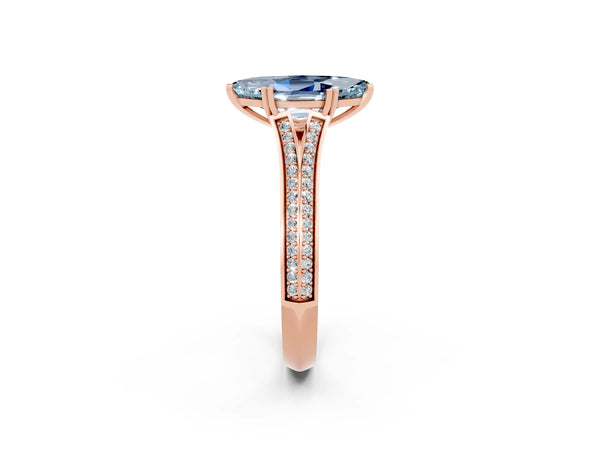 Rose gold Marquise Cut Aquamarine Split Shank Engagement Ring with Pavé Band