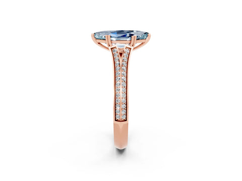 Rose gold Marquise Cut Aquamarine Split Shank Engagement Ring with Pavé Band_2