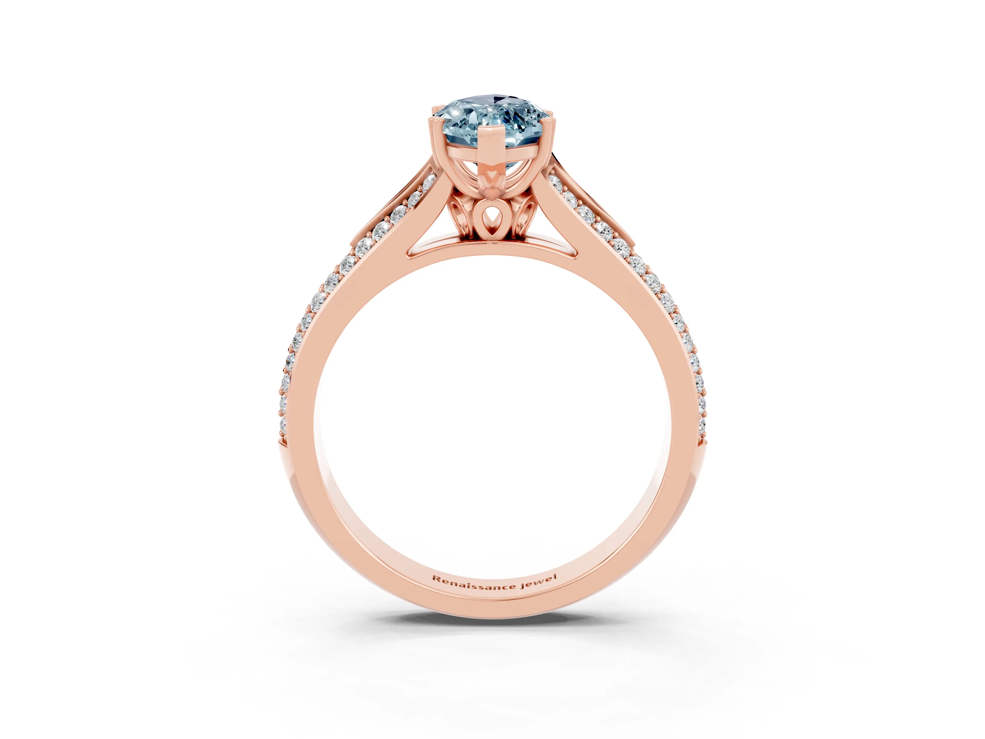 Rose gold Marquise Cut Aquamarine Split Shank Engagement Ring with Pavé Band_3