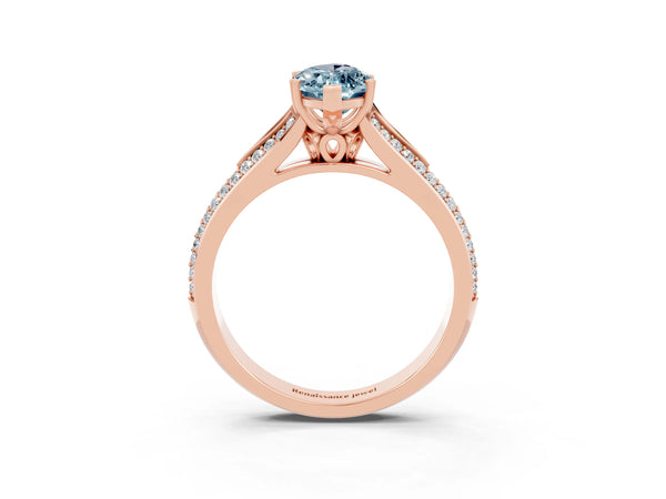 Rose gold Marquise Cut Aquamarine Split Shank Engagement Ring with Pavé Band