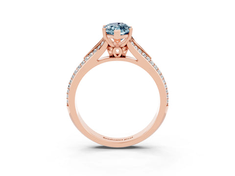 Rose gold Marquise Cut Aquamarine Split Shank Engagement Ring with Pavé Band_3
