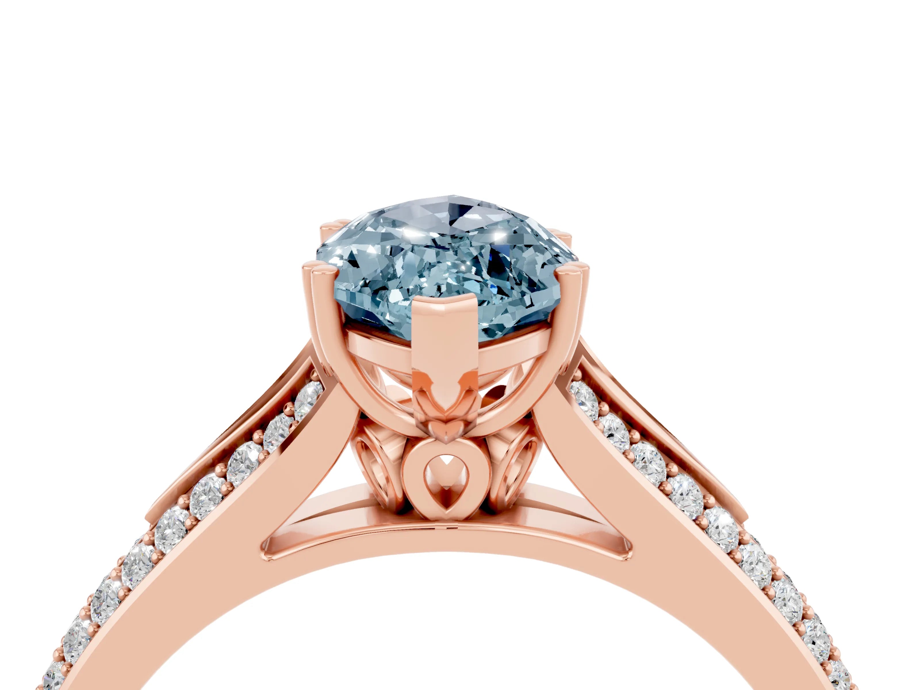 Rose gold Marquise Cut Aquamarine Split Shank Engagement Ring with Pavé Band_4