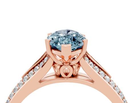 Rose gold Marquise Cut Aquamarine Split Shank Engagement Ring with Pavé Band_4