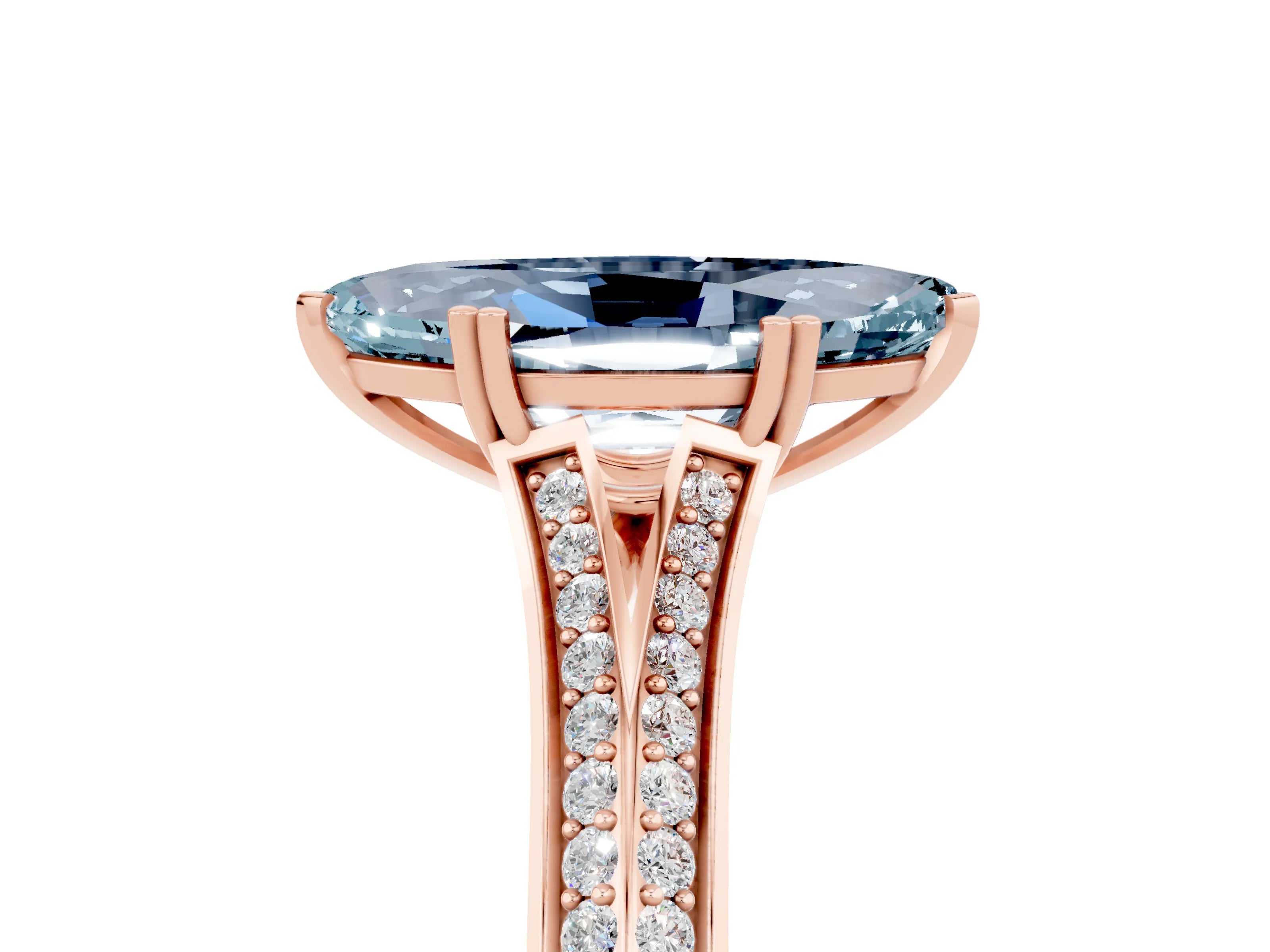 Rose gold Marquise Cut Aquamarine Split Shank Engagement Ring with Pavé Band_5