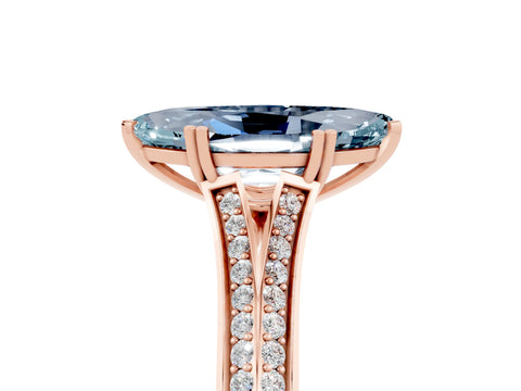 Rose gold Marquise Cut Aquamarine Split Shank Engagement Ring with Pavé Band_5