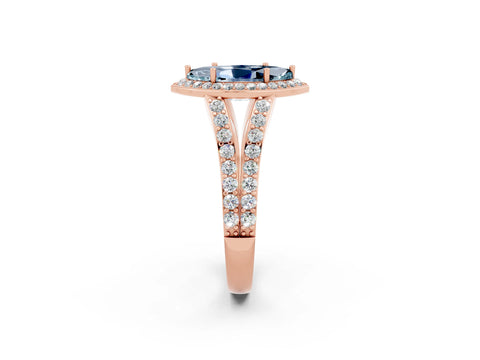 Rose gold Marquise Cut Aquamarine Split Shank Halo Ring with Four-Prong Setting_14