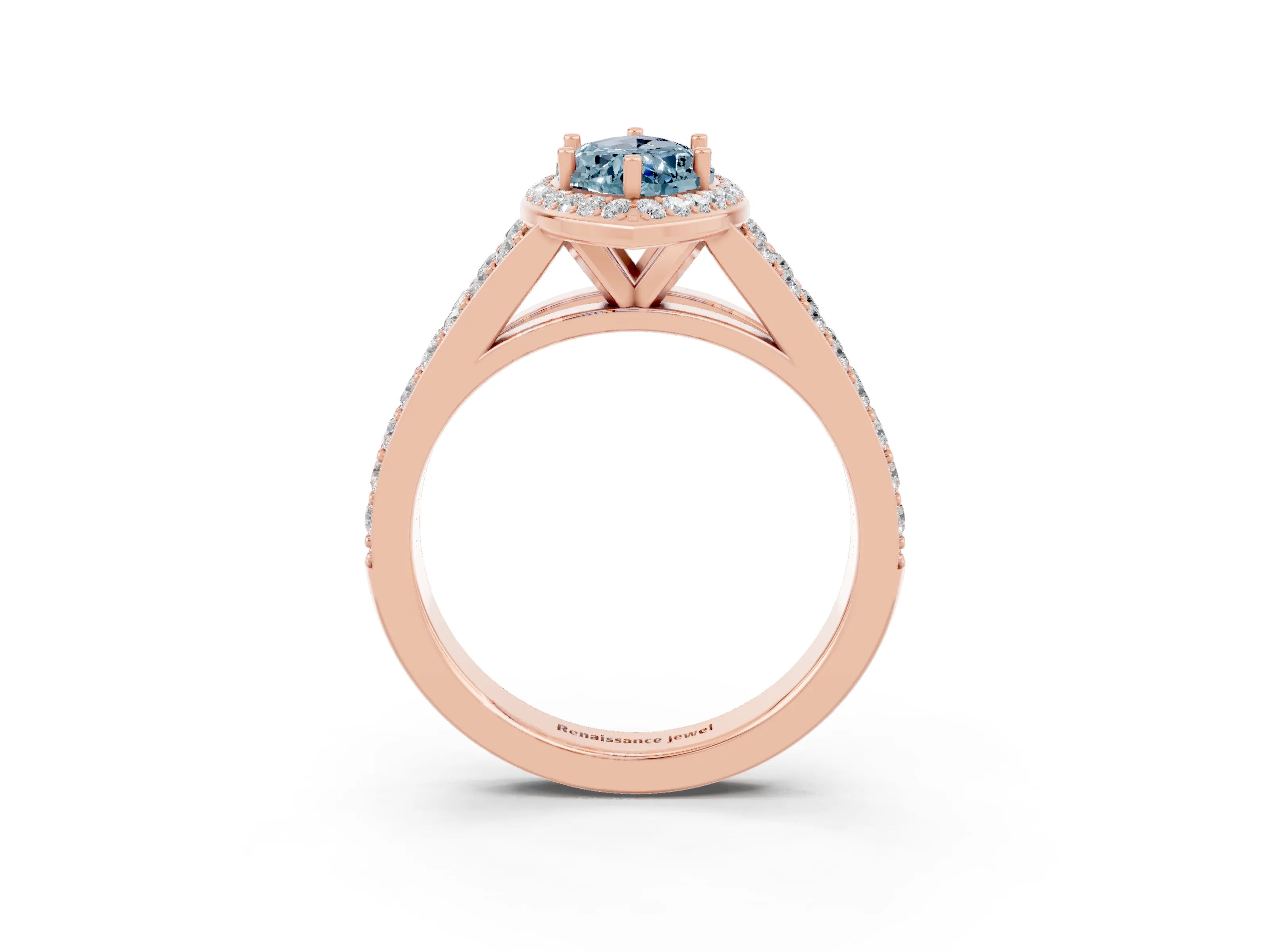 Rose gold Marquise Cut Aquamarine Split Shank Halo Ring with Four-Prong Setting_15