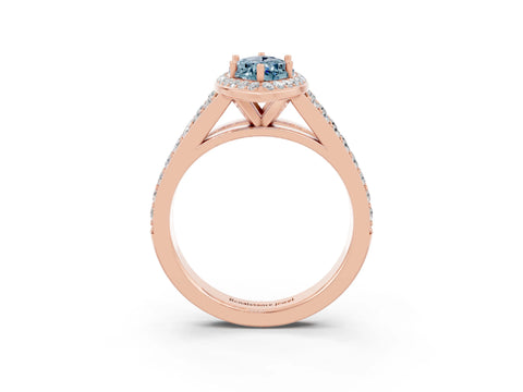 Rose gold Marquise Cut Aquamarine Split Shank Halo Ring with Four-Prong Setting_15