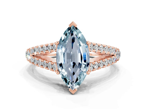 Rose gold Marquise Cut Aquamarine Split Shank Pavé Engagement Ring with Four-Prong Setting_12