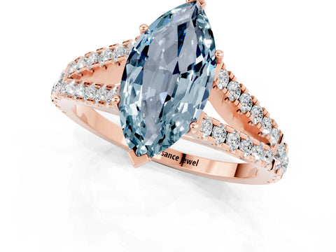 Rose gold Marquise Cut Aquamarine Split Shank Pavé Engagement Ring with Four-Prong Setting_13
