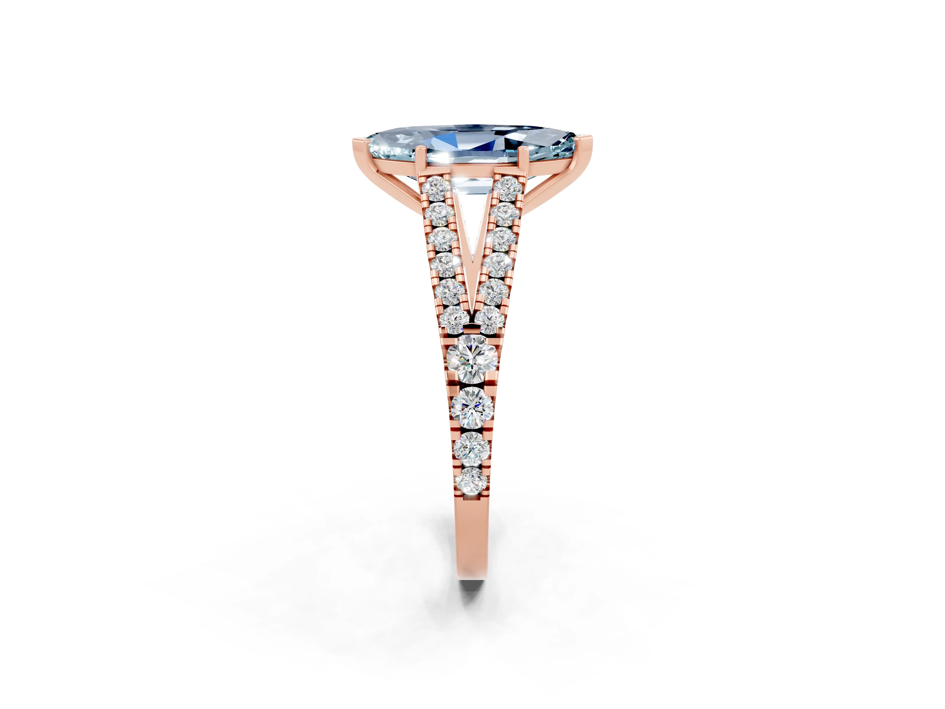 Rose gold Marquise Cut Aquamarine Split Shank Pavé Engagement Ring with Four-Prong Setting_14