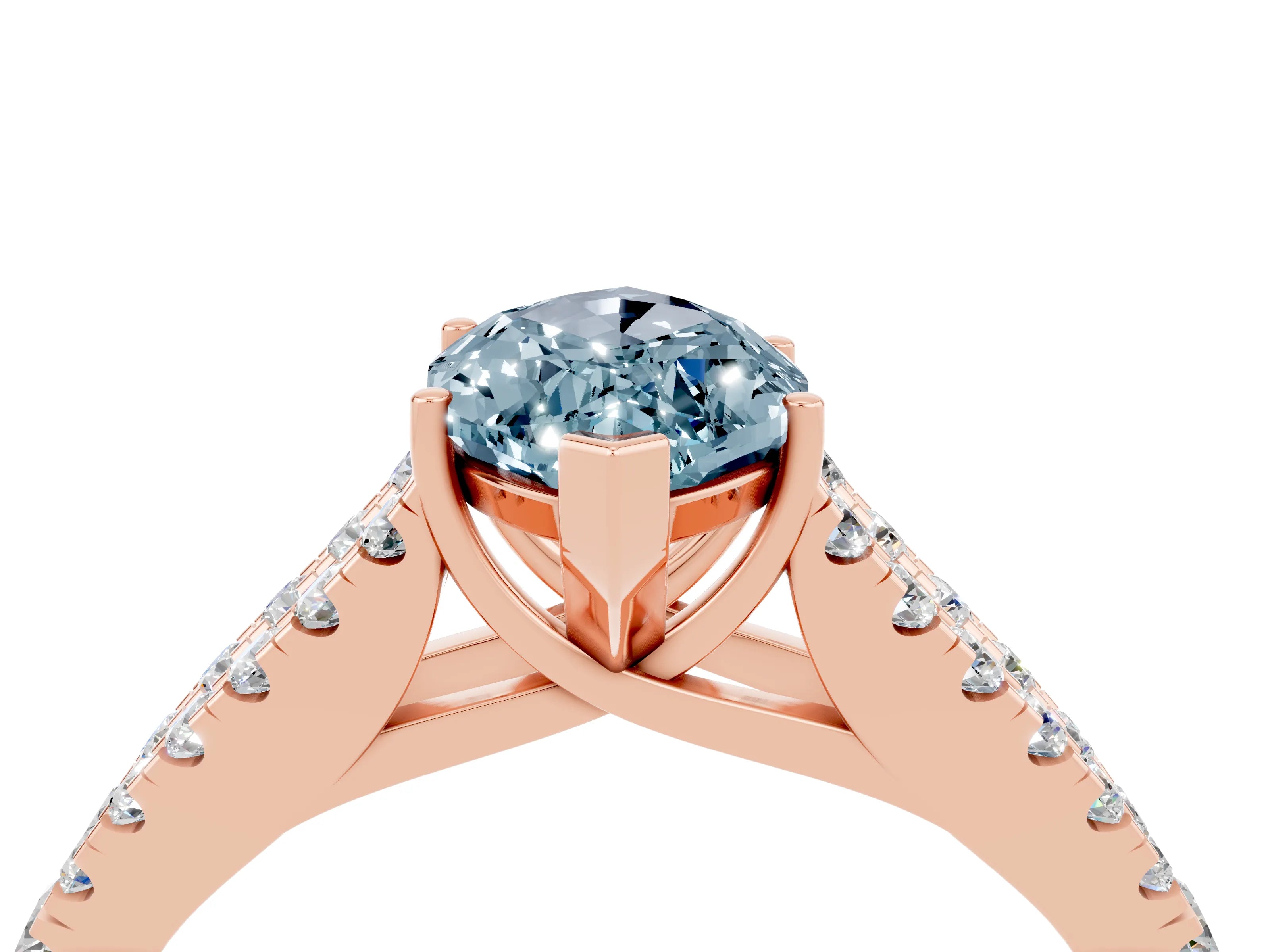 Rose gold Marquise Cut Aquamarine Split Shank Pavé Engagement Ring with Four-Prong Setting_16