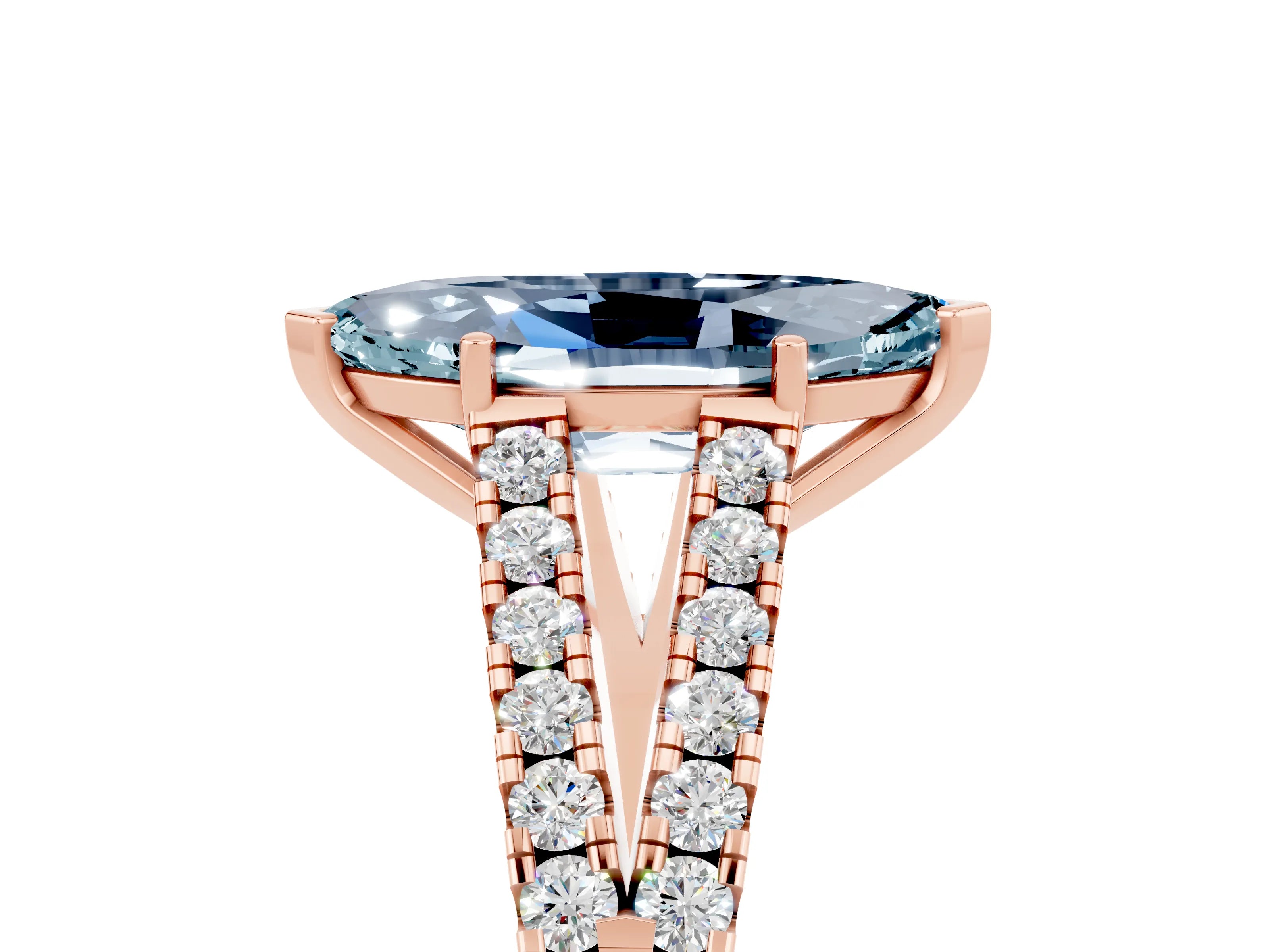 Rose gold Marquise Cut Aquamarine Split Shank Pavé Engagement Ring with Four-Prong Setting_17