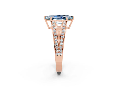 Rose gold Marquise Cut Aquamarine Split Shank Ring with Pavé Band and Four-Prong Setting_2