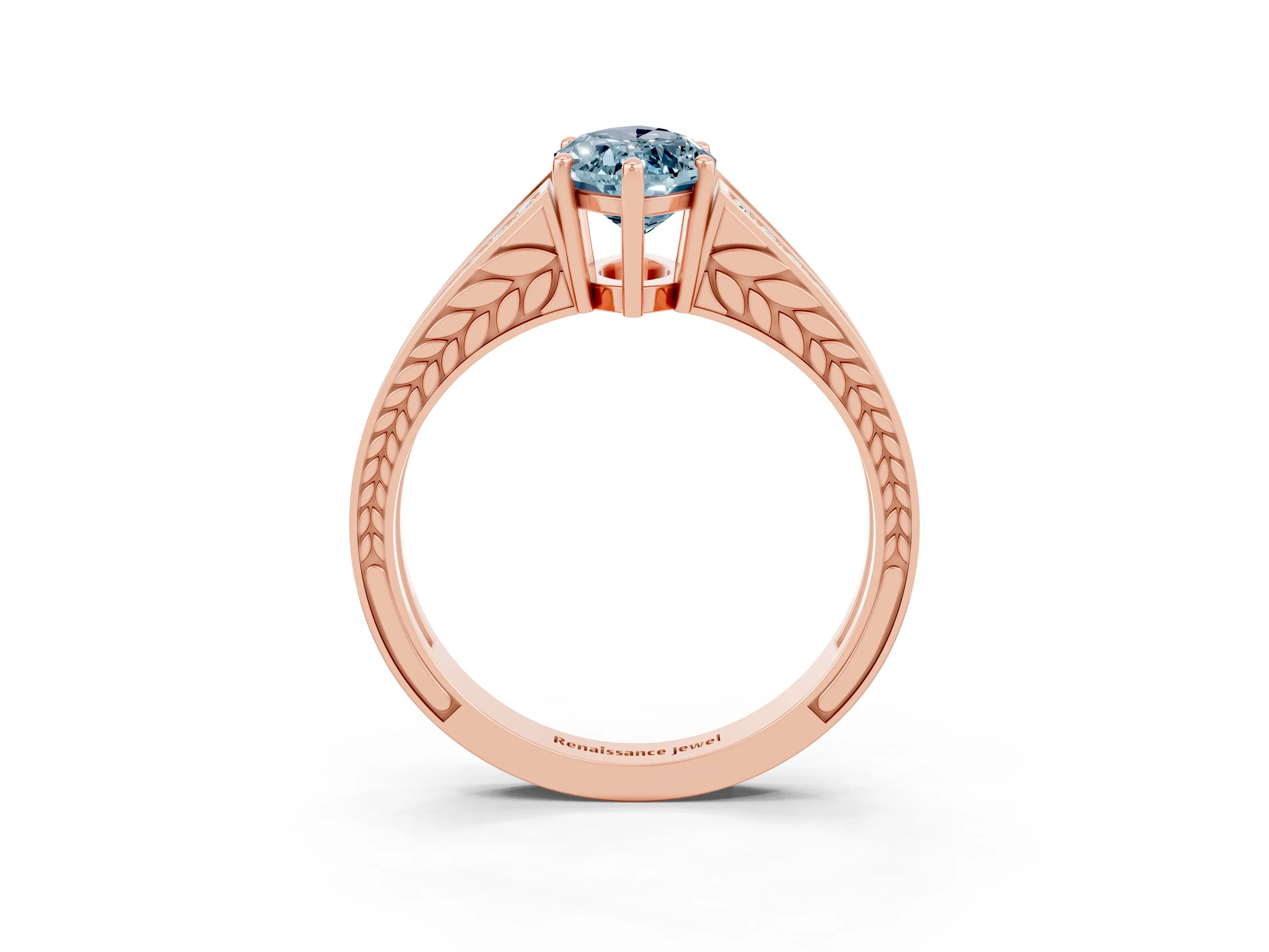 Rose gold Marquise Cut Aquamarine Split Shank Ring with Pavé Band and Four-Prong Setting_3