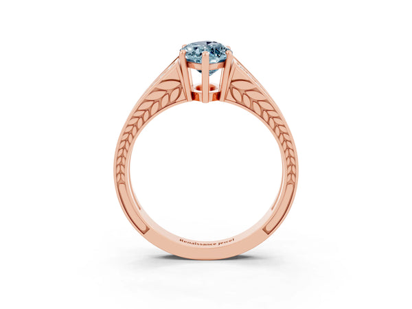 Rose gold Marquise Cut Aquamarine Split Shank Ring with Pavé Band and Four-Prong Setting