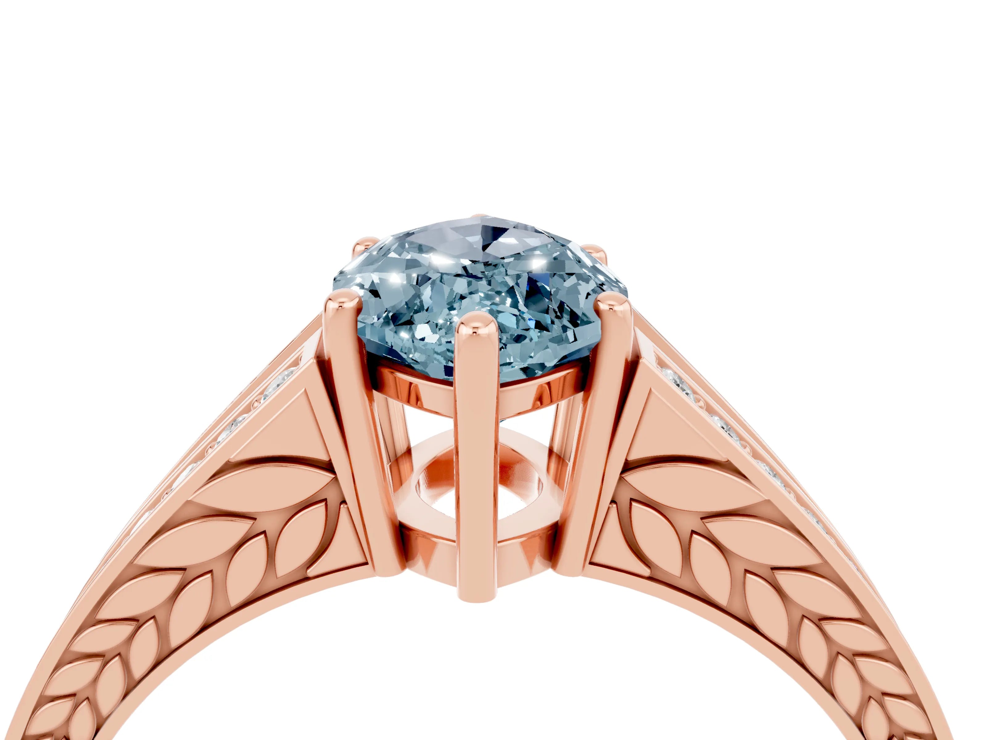 Rose gold Marquise Cut Aquamarine Split Shank Ring with Pavé Band and Four-Prong Setting_4