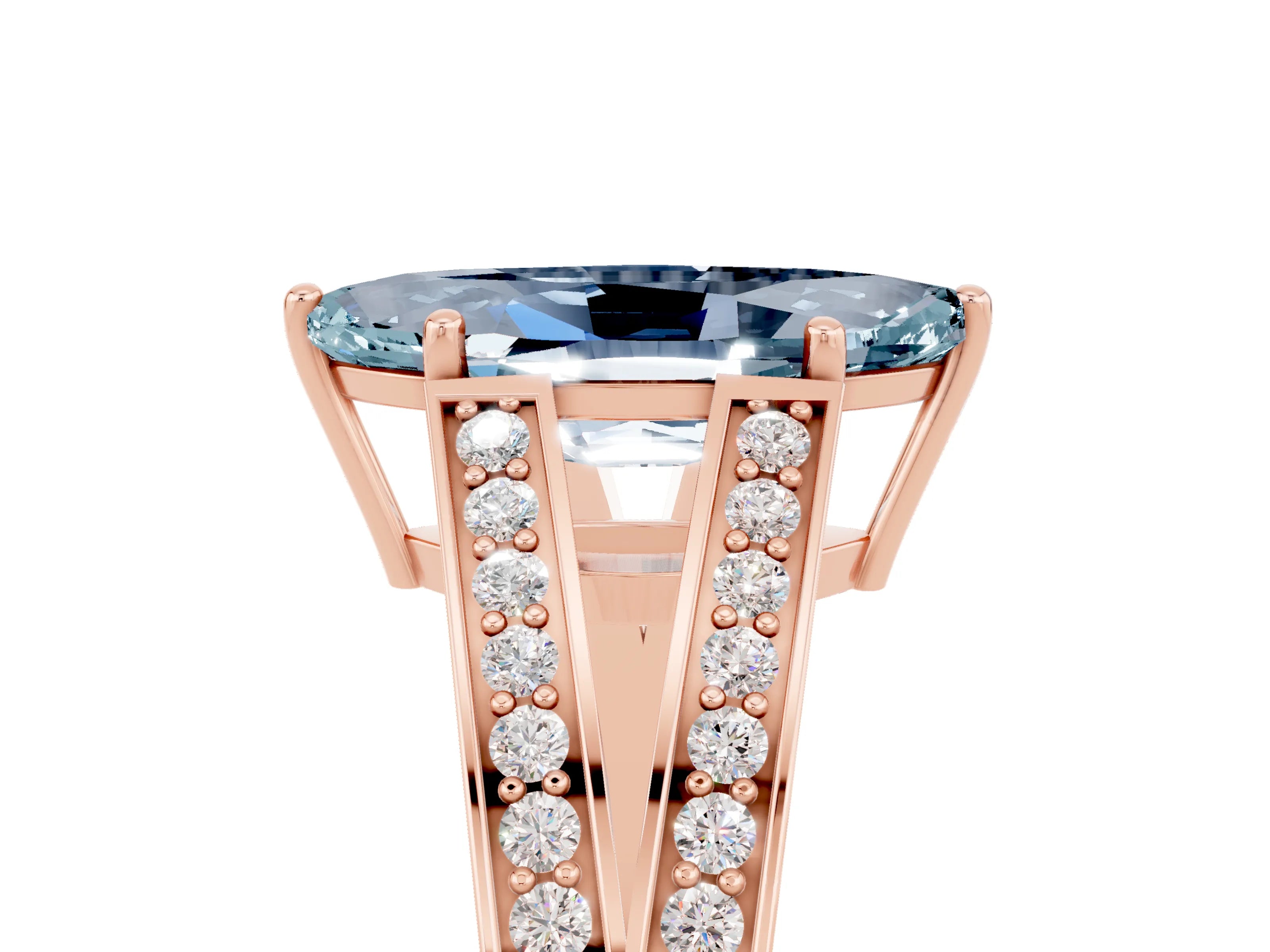 Rose gold Marquise Cut Aquamarine Split Shank Ring with Pavé Band and Four-Prong Setting_5