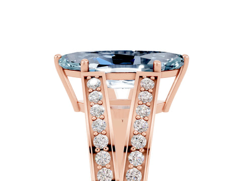Rose gold Marquise Cut Aquamarine Split Shank Ring with Pavé Band and Four-Prong Setting_5
