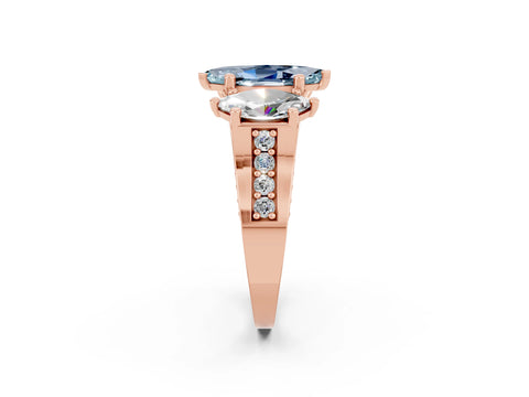 Rose gold Marquise Cut Aquamarine Three-Stone Ring with Channel Set Band and Four-Prong Setting_2