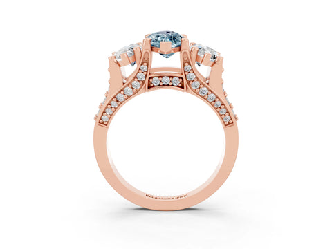 Rose gold Marquise Cut Aquamarine Three-Stone Ring with Channel Set Band and Four-Prong Setting_3