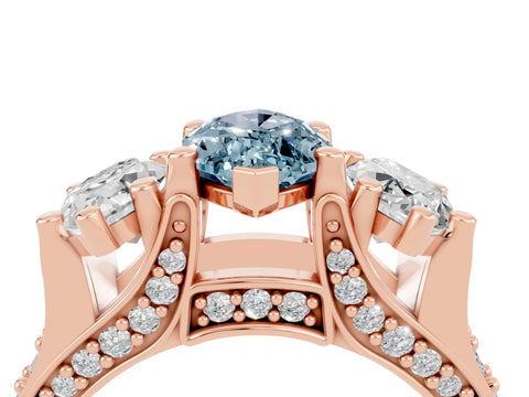 Rose gold Marquise Cut Aquamarine Three-Stone Ring with Channel Set Band and Four-Prong Setting_4