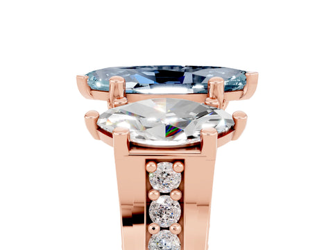 Rose gold Marquise Cut Aquamarine Three-Stone Ring with Channel Set Band and Four-Prong Setting_5