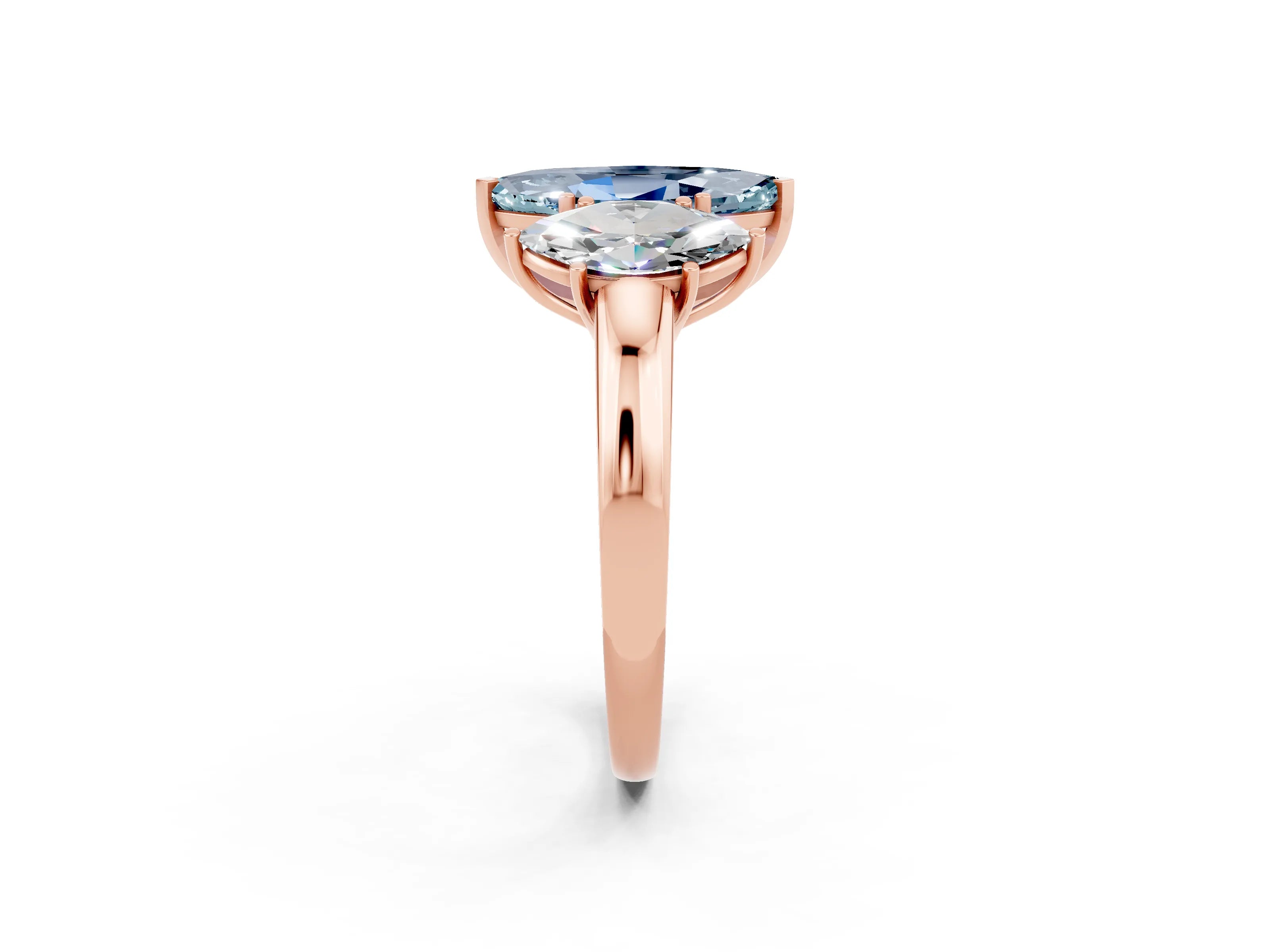 Rose gold Marquise Cut Aquamarine Three-Stone Ring with Four-Prong Setting and Classic Band_2