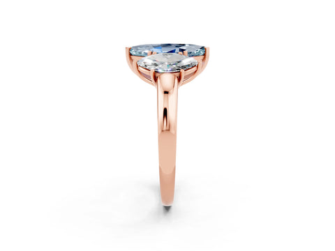 Rose gold Marquise Cut Aquamarine Three-Stone Ring with Four-Prong Setting and Classic Band_2