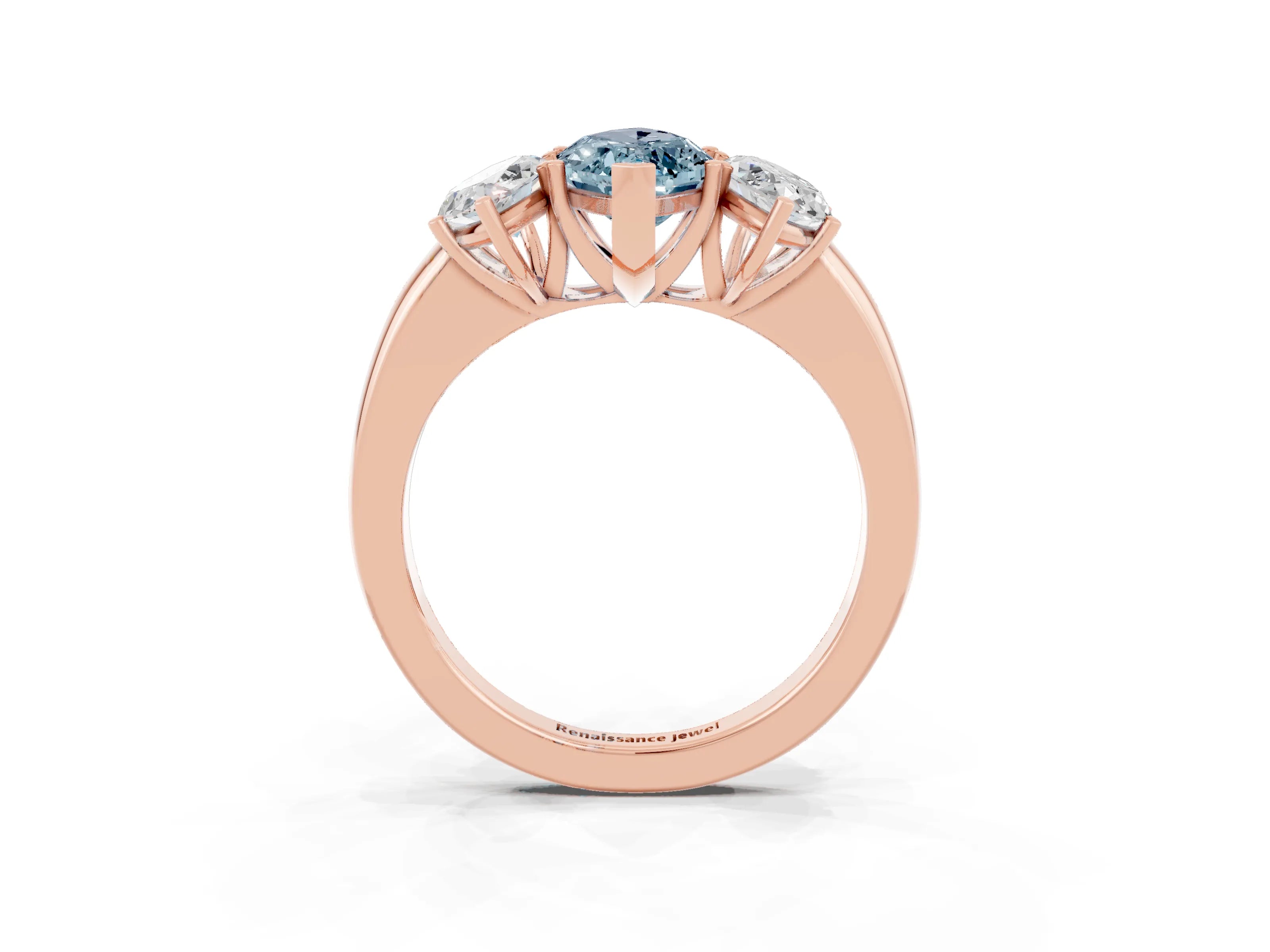 Rose gold Marquise Cut Aquamarine Three-Stone Ring with Four-Prong Setting and Classic Band_3