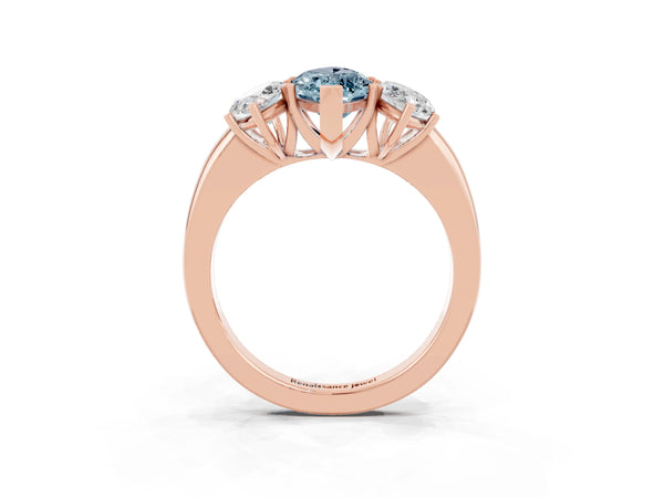 Rose gold Marquise Cut Aquamarine Three-Stone Ring with Four-Prong Setting and Classic Band