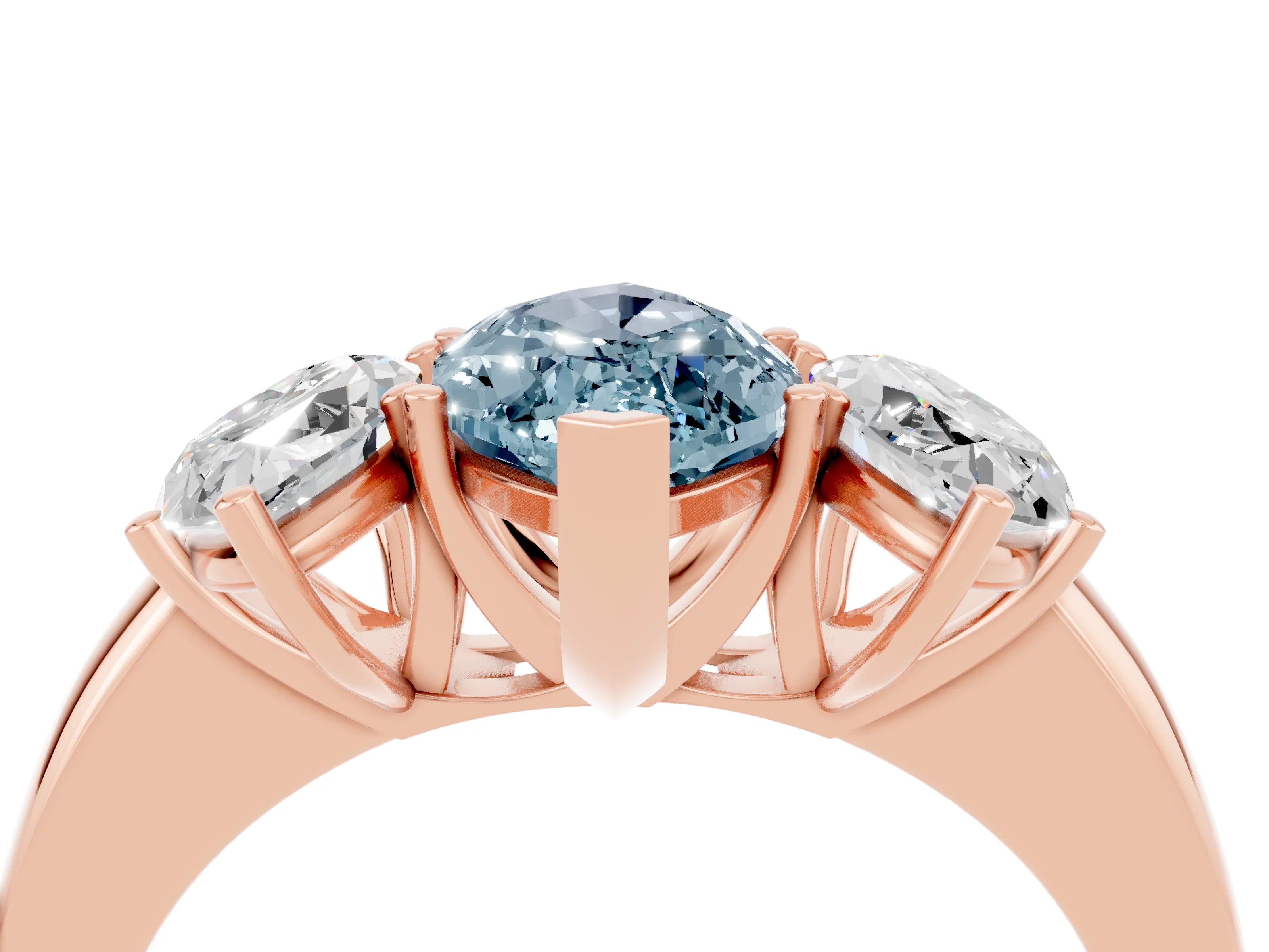 Rose gold Marquise Cut Aquamarine Three-Stone Ring with Four-Prong Setting and Classic Band_4