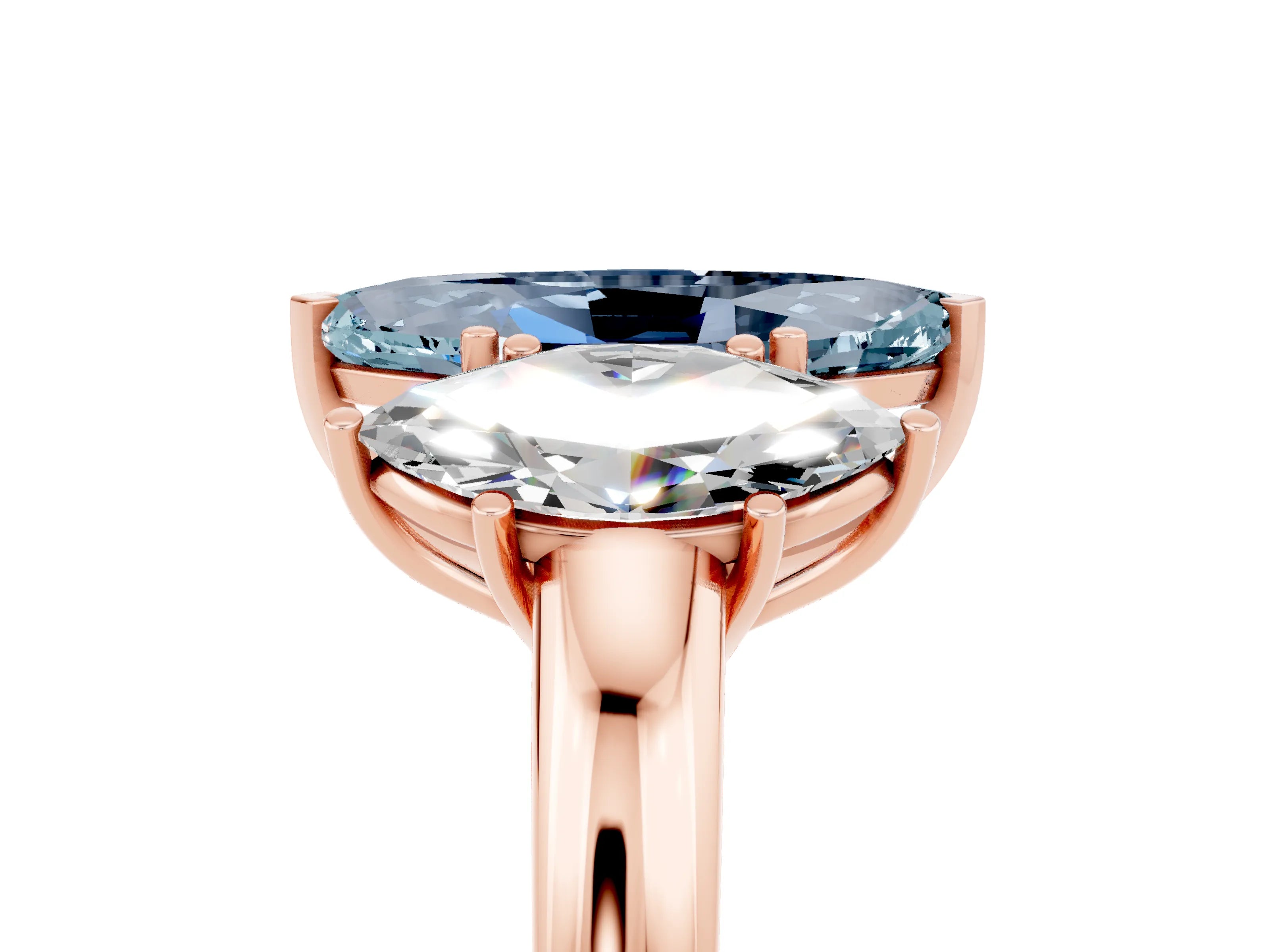 Rose gold Marquise Cut Aquamarine Three-Stone Ring with Four-Prong Setting and Classic Band_5