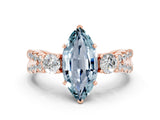 Rose gold Marquise Cut Aquamarine Three-Stone Ring with Pavé Split Shank and Four-Prong Setting_12