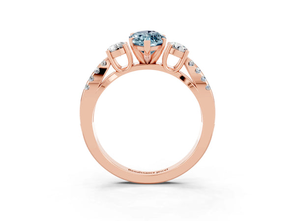 Rose gold Marquise Cut Aquamarine Three-Stone Ring with Pavé Split Shank and Four-Prong Setting