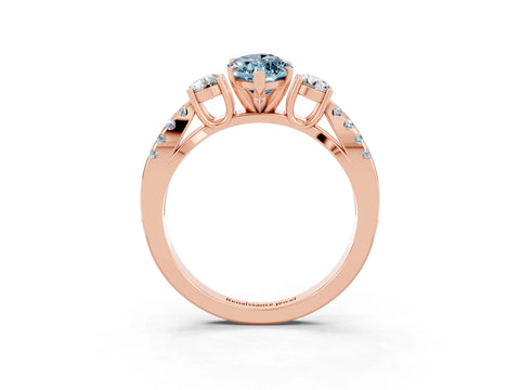 Rose gold Marquise Cut Aquamarine Three-Stone Ring with Pavé Split Shank and Four-Prong Setting_15