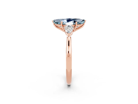 Rose gold Marquise Cut Aquamarine Three-Stone Ring with Pear Side Stones and Four-Prong Setting_14