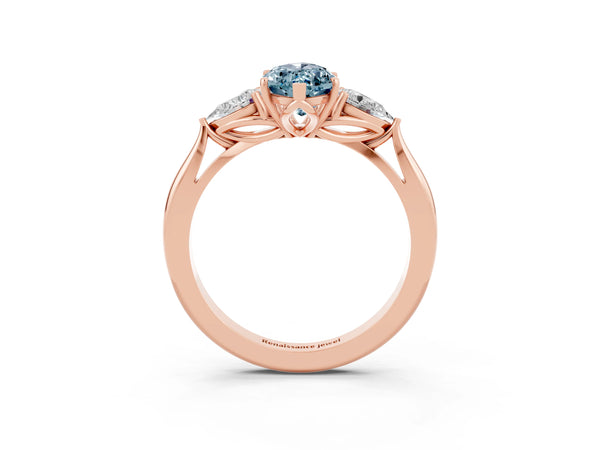 Rose gold Marquise Cut Aquamarine Three-Stone Ring with Pear  Side Stones and Prong Setting