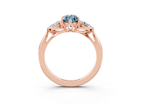 Rose gold Marquise Cut Aquamarine Three-Stone Ring with Pear Side Stones and Four-Prong Setting_15
