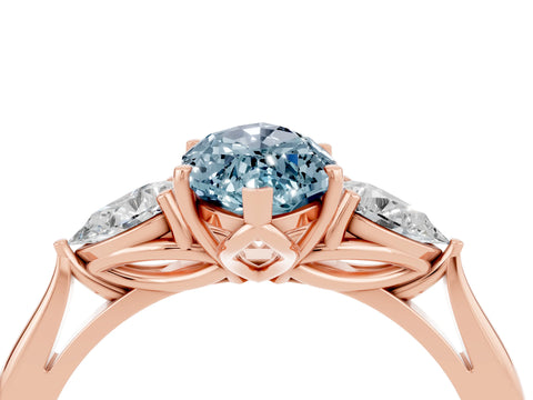 Rose gold Marquise Cut Aquamarine Three-Stone Ring with Pear Side Stones and Four-Prong Setting_16