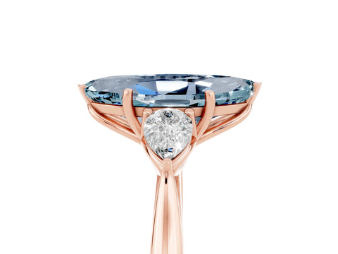 Rose gold Marquise Cut Aquamarine Three-Stone Ring with Pear Side Stones and Four-Prong Setting_17