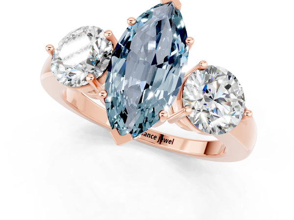 Rose gold Marquise Cut Aquamarine Three-Stone Ring with Prong Setting and Classic Band